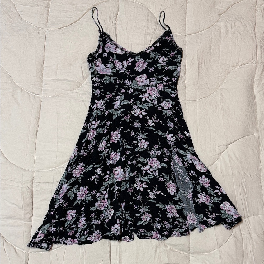 Lulu's Black Dress with Pink Floral Design